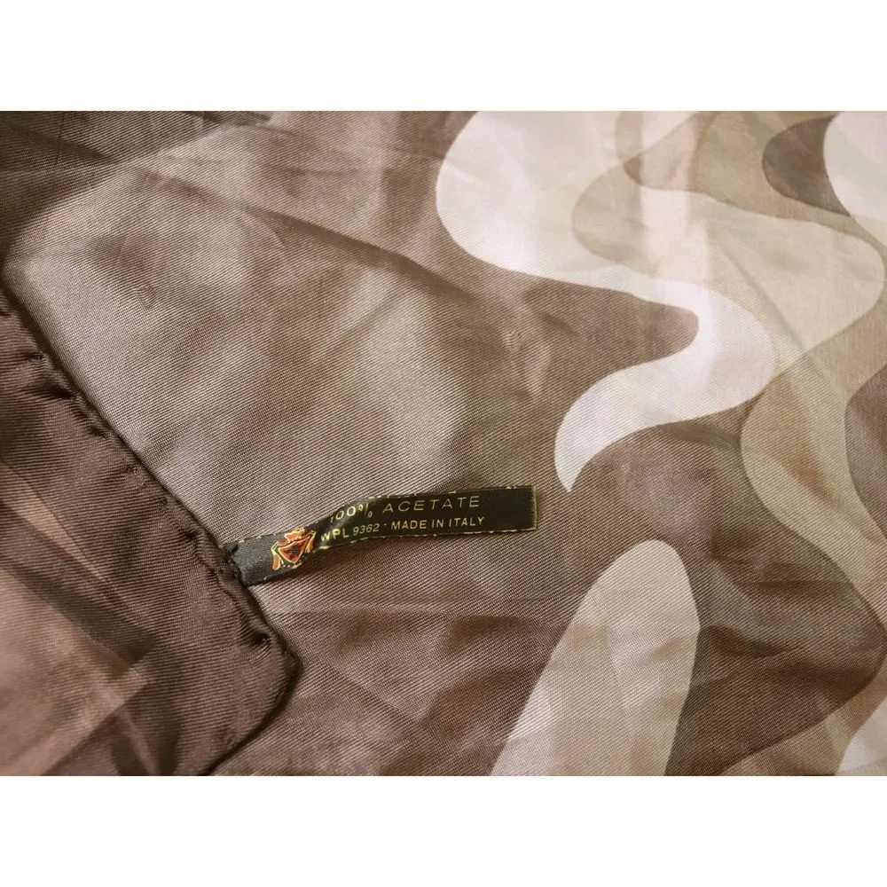 Vintage Italian Scarf – 60s Acetate Brown Wavy Print Headscarf Made in Italy
